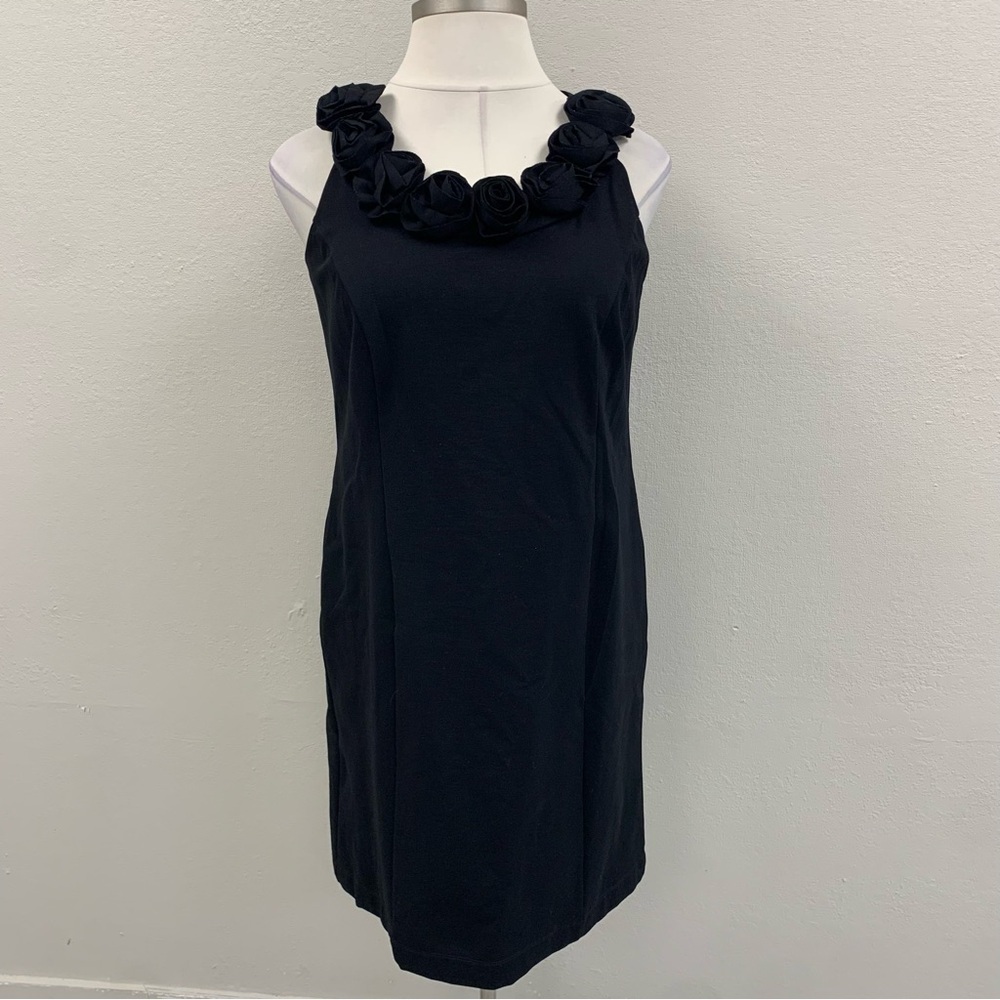 INC International Concepts Black Sheath Dress With Rose Embellishments.
